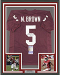 Framed Autographed/Signed Marquise Brown 35x39 Oklahoma Red College Football Jersey JSA COA