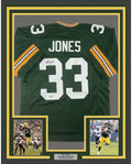 Framed Autographed/Signed Aaron Jones 35x39 Green Bay Green Football Jersey Beckett BAS COA