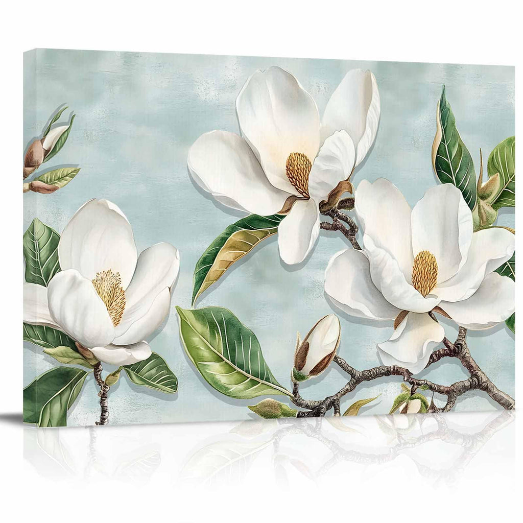 Prime Leader Vintage Framed Canvas Art White Magnolia Flower 12x18