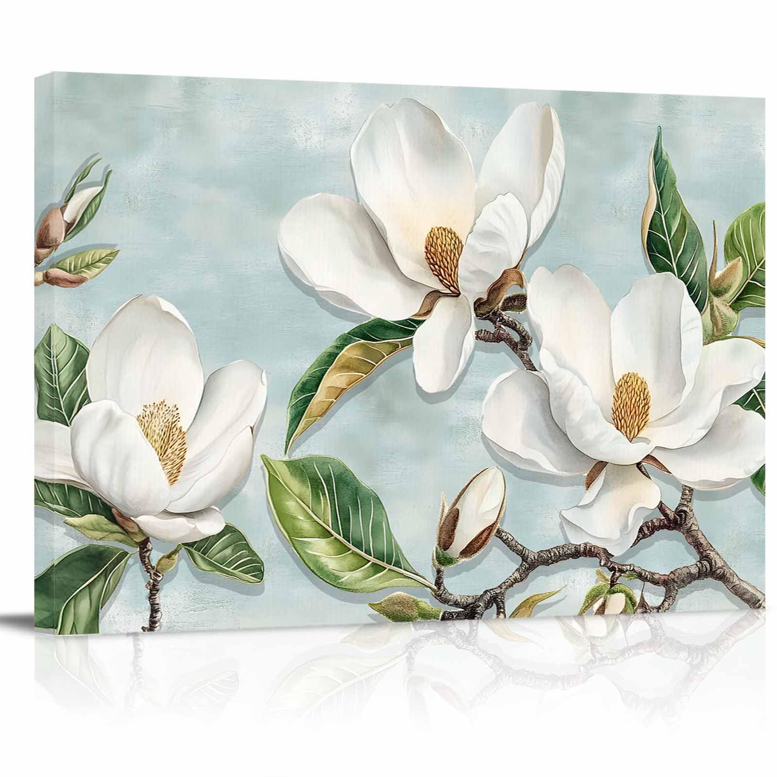 Prime Leader Vintage Framed Canvas Art White Magnolia Flower 12x18