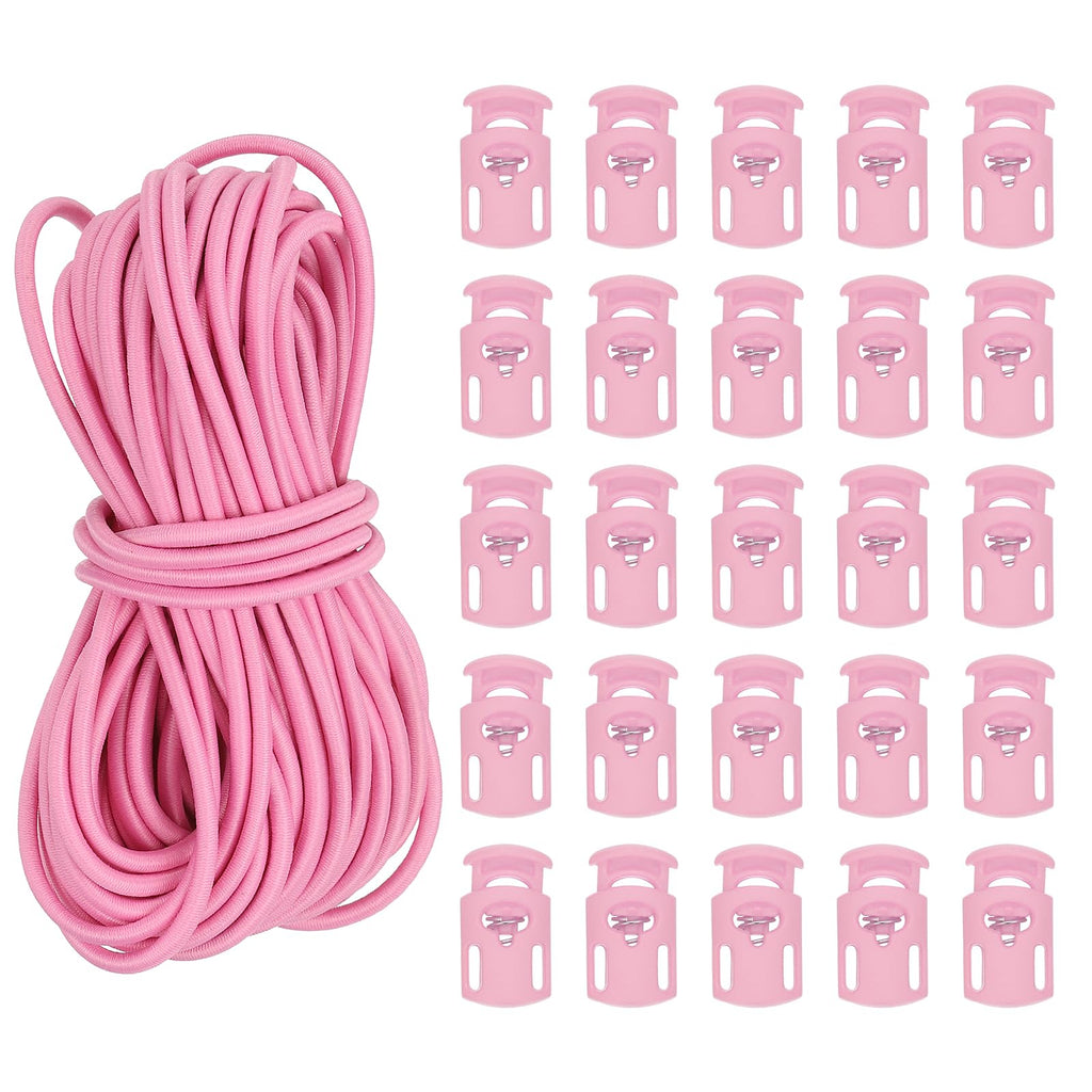 PATIKIL 10 Yard Elastic Bungee Cord & Cord Lock, Pink, 25 Pack