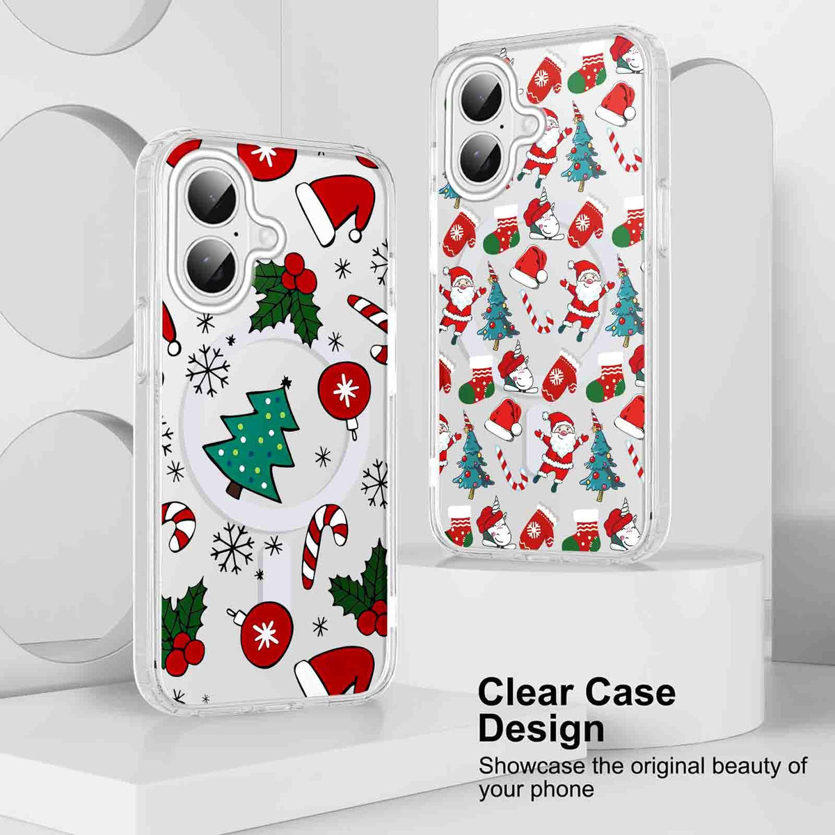 iPhone 16 Clear MagSafe Cases, 2-Pack, Christmas Prints