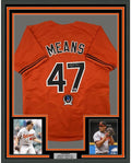 Framed Autographed/Signed John Means 35x39 Baltimore Orange Baseball Jersey Beckett BAS COA