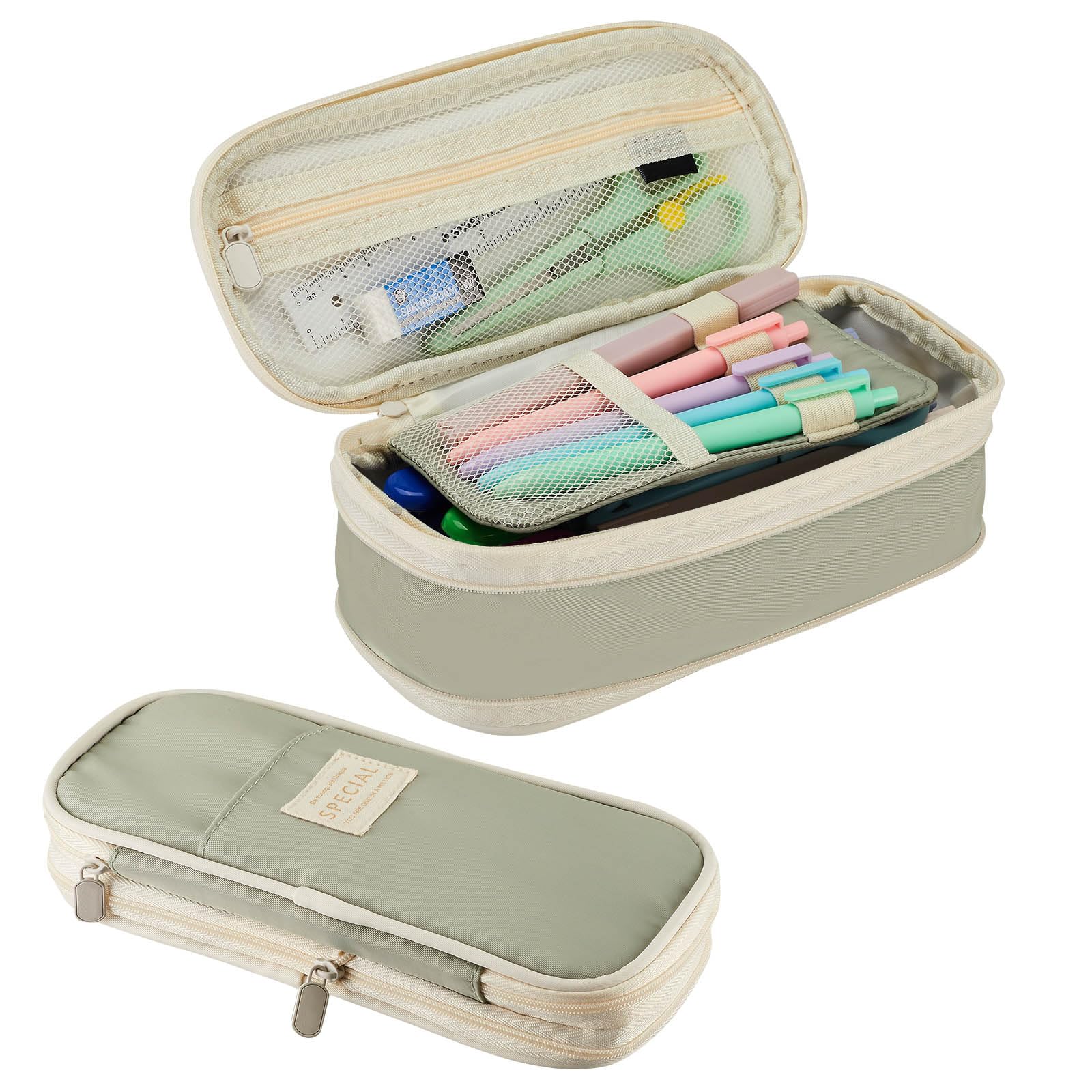 Sonuimy Large Capacity Pencil Case Pouch Zipper Organizer Green