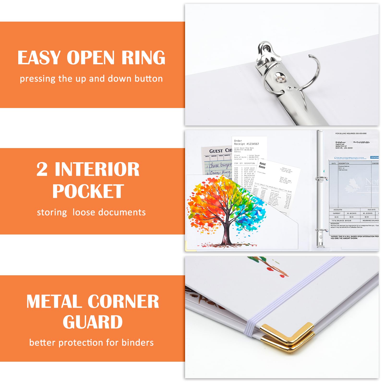 Lattlefnki Cute 3 Ring Binder 1 Inch Round Clipboard White 5 Dividers 8.5x11