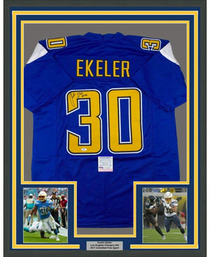 Framed Autographed/Signed Austin Ekeler 35x39 Los Angeles LA Color Rush Football Jersey PSA/DNA COA