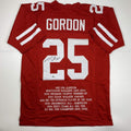Autographed/Signed Melvin Gordon III Wisconsin Red Stat College Football Jersey Athlete Hologram COA