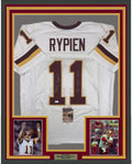 Framed Autographed/Signed Mark Rypien SB XXVI MVP 35x39 Washington White Football Jersey JSA COA