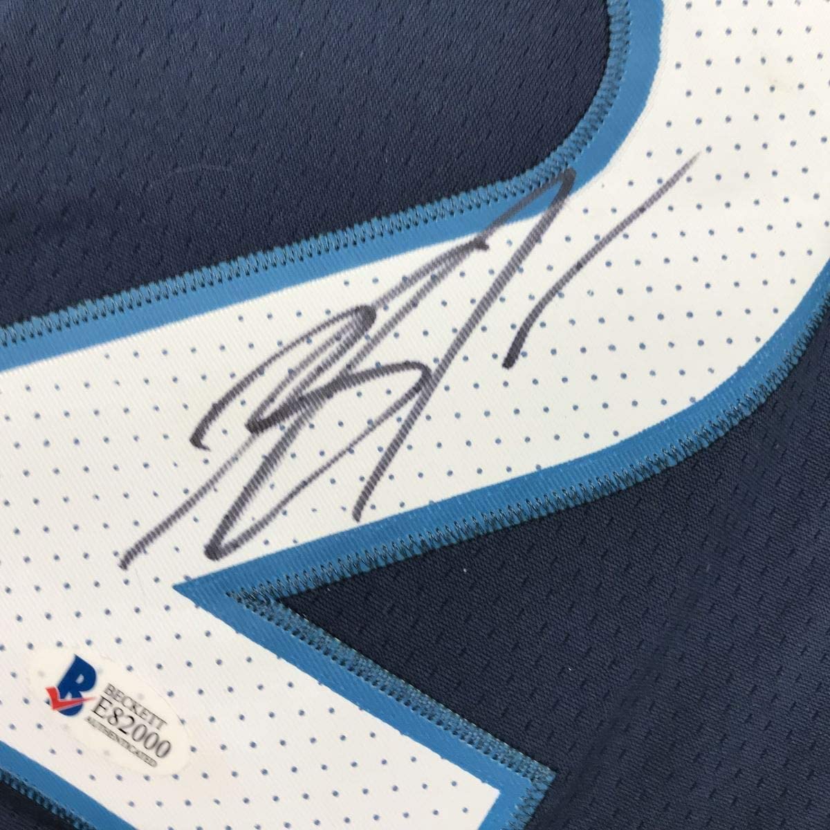 Framed Autographed/Signed Karl-Anthony Towns 35x39 Minnesota Blue Basketball Jersey Beckett BAS COA