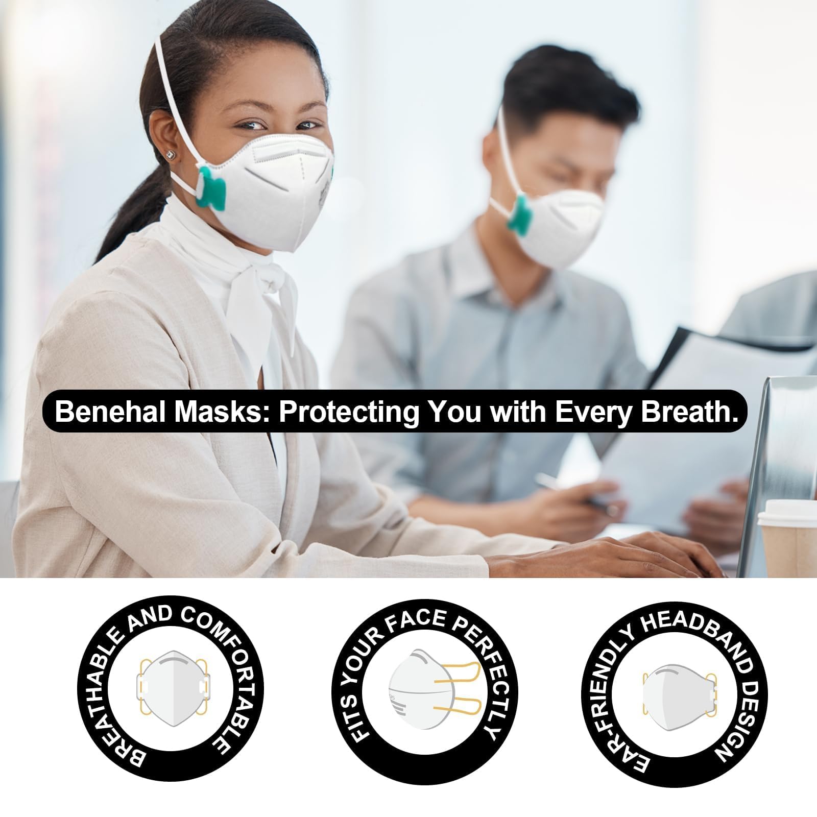 benehal NIOSH Approved N95 Particulate Respirators Mask White Pack of 25