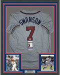 Framed Autographed/Signed Dansby Swanson 35x39 Atlanta Grey Baseball Jersey JSA COA