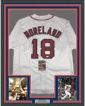 Framed Autographed/Signed Mitch Moreland 35x39 Boston White Baseball Jersey JSA COA