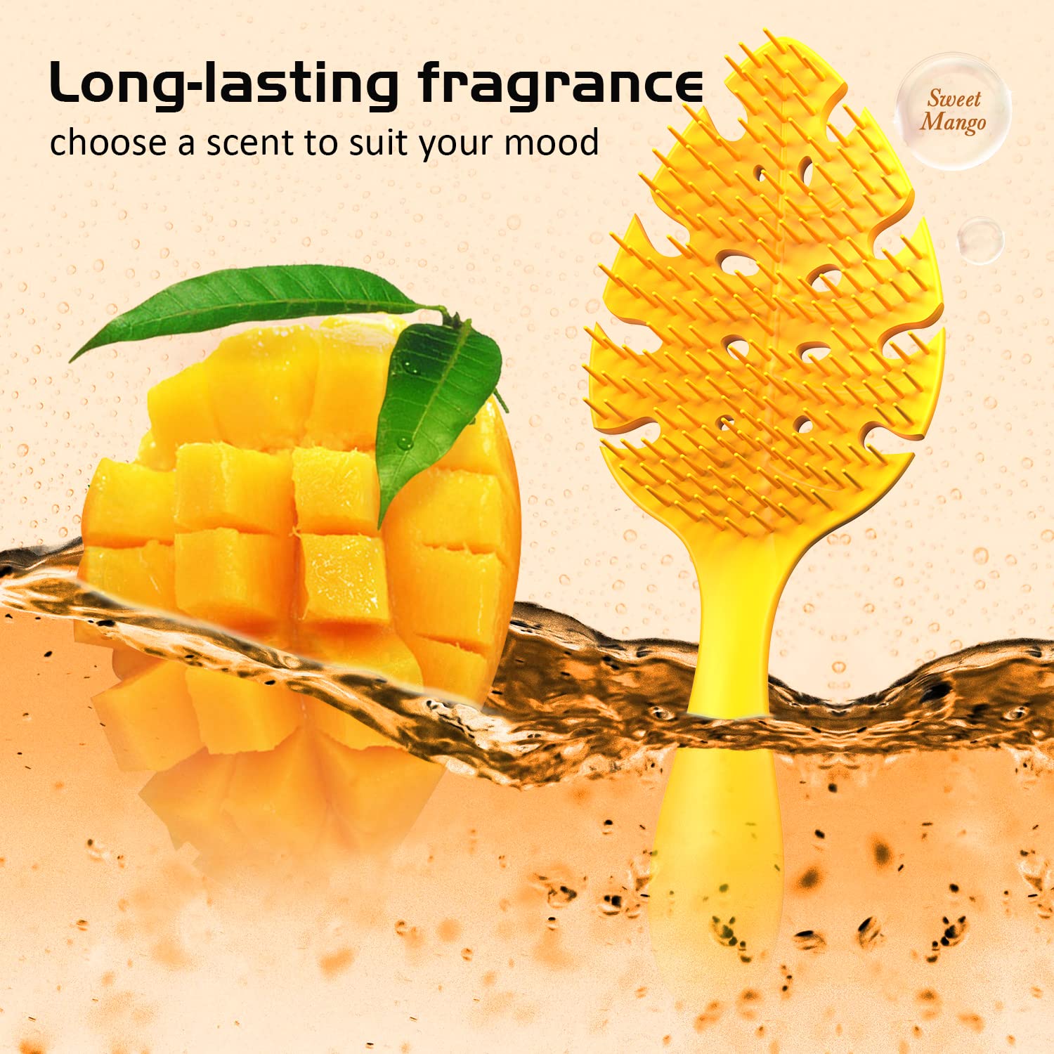 CANDYBRUSH Hair Brush Vented Leaf Form Soft TPEE Mango Scented Orange Large