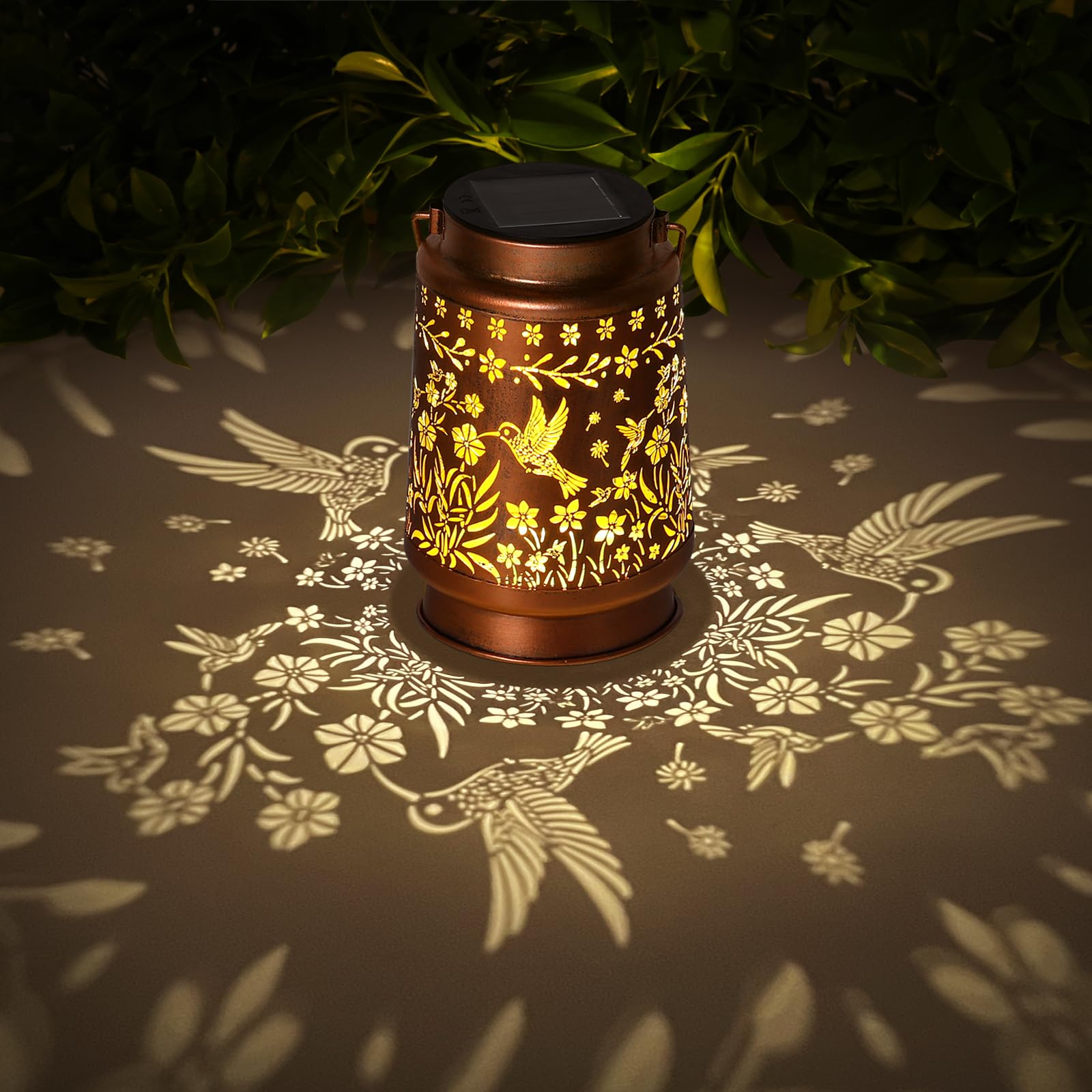 kaakuuki Hummingbird Solar Lantern Outdoor Waterproof Metal LED Bronze