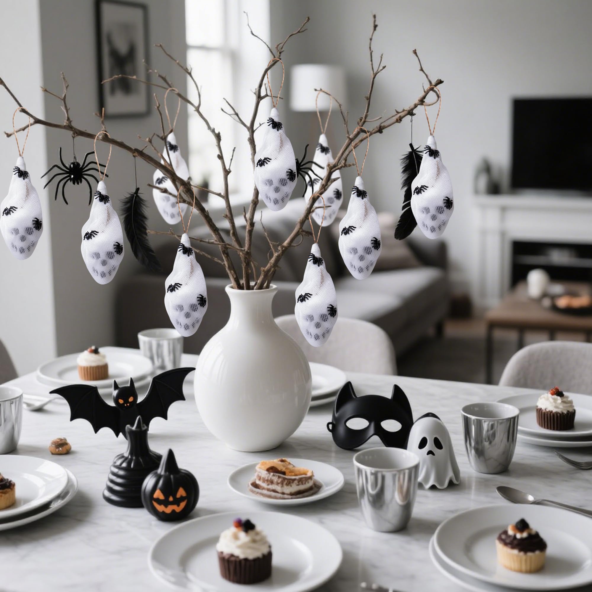 Watayo 12 Pcs Mini Halloween Skull Decorations 4x1.5in White Gauze Wrapped