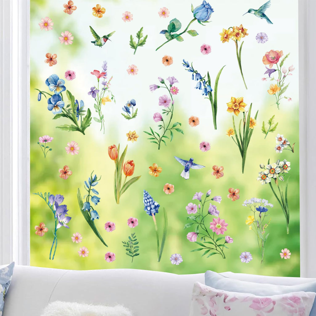 Aryroi Spring Flower Window Sticker Floral Decals Green 12.2x1.3 inch