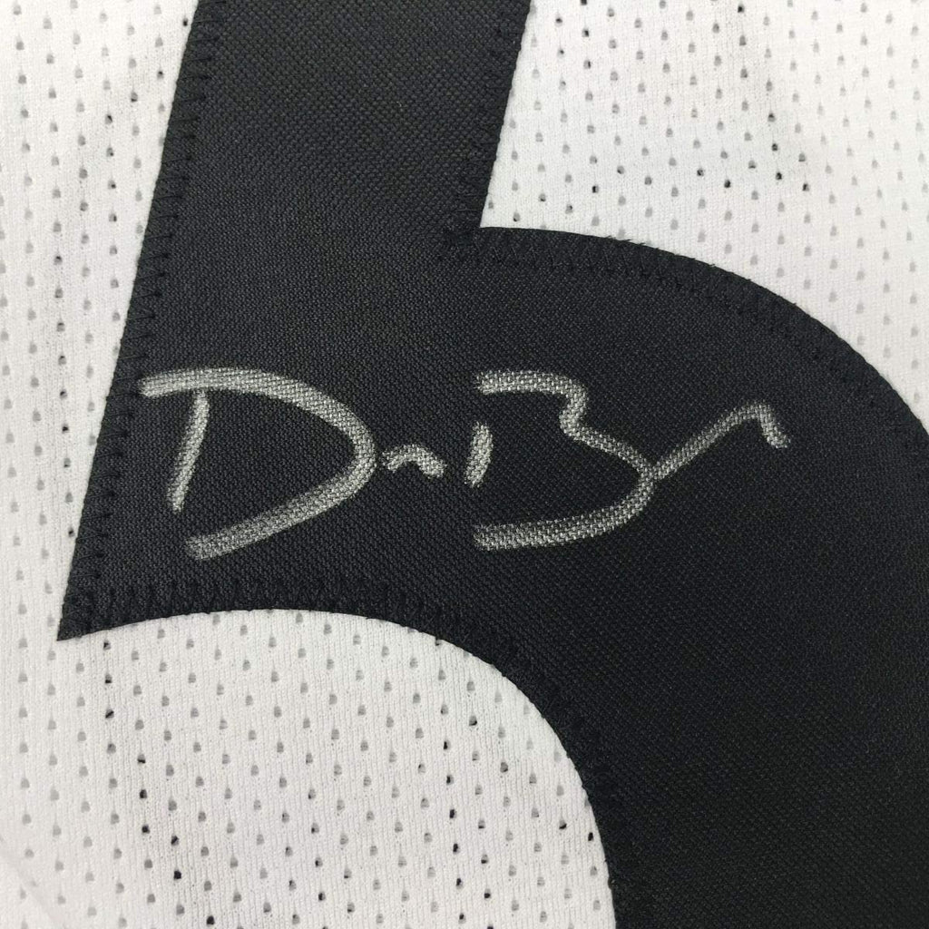 Framed Autographed/Signed Devin Bush 35x39 Pittsburgh White Football Jersey JSA COA