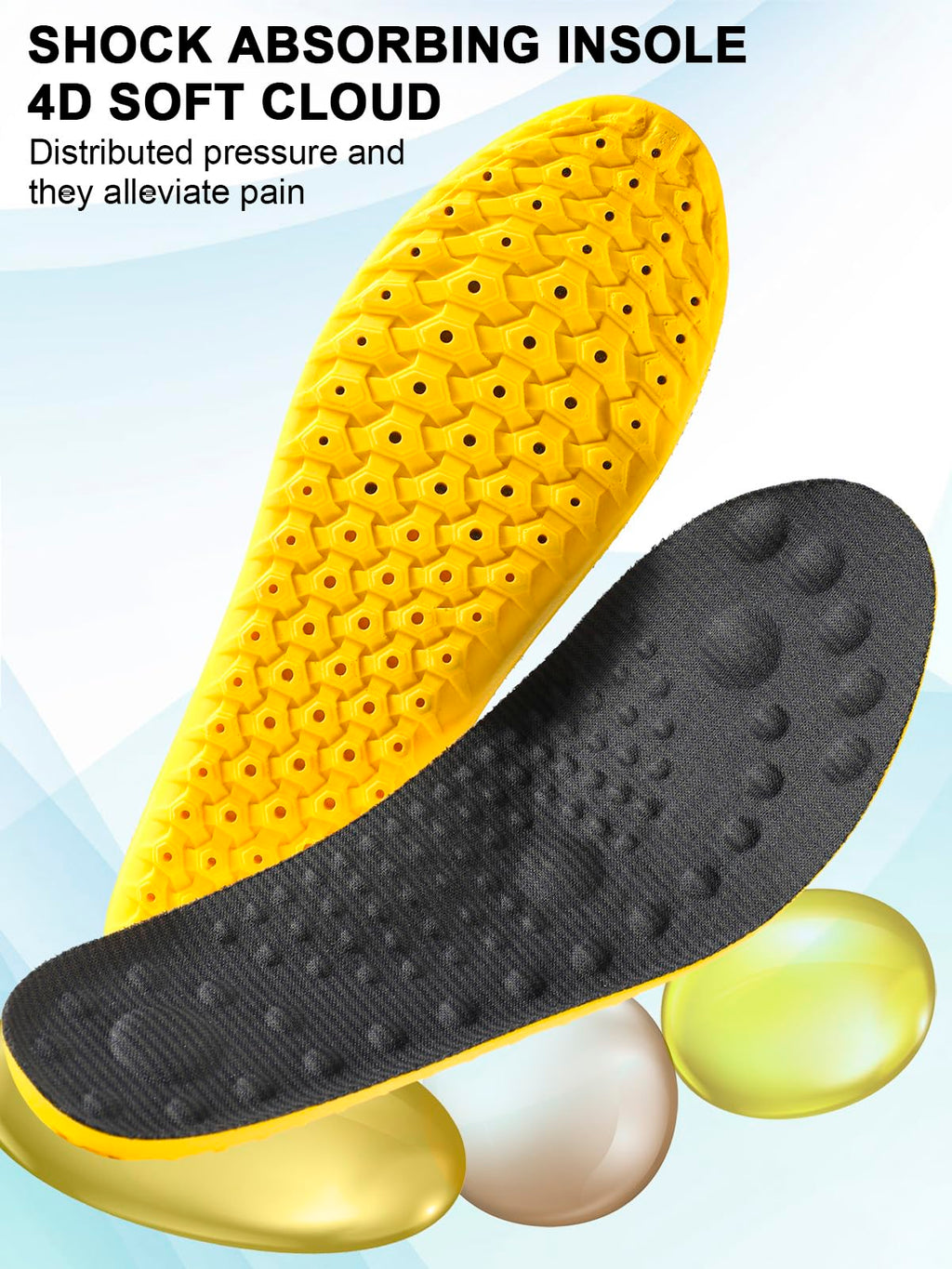 MARRDO 4D Cloud Soles Shock Absorption Arch Support Insoles Men 10-11 Women 11.5