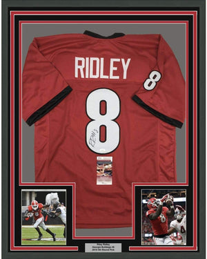 Framed Autographed/Signed Riley Ridley 35x39 Georgia Red College Football Jersey JSA COA