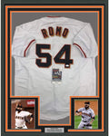 Framed Autographed/Signed Sergio Romo 35x39 San Francisco White Baseball Jersey JSA COA