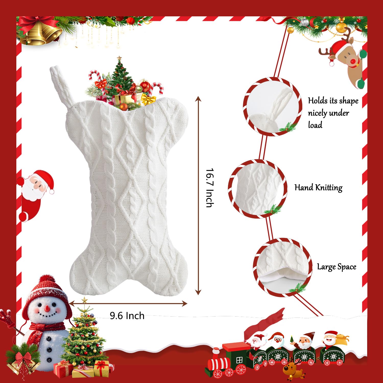 Mayler Yee Dog Christmas Stocking White Knit Bone Shape 16.7x9.6 Inch
