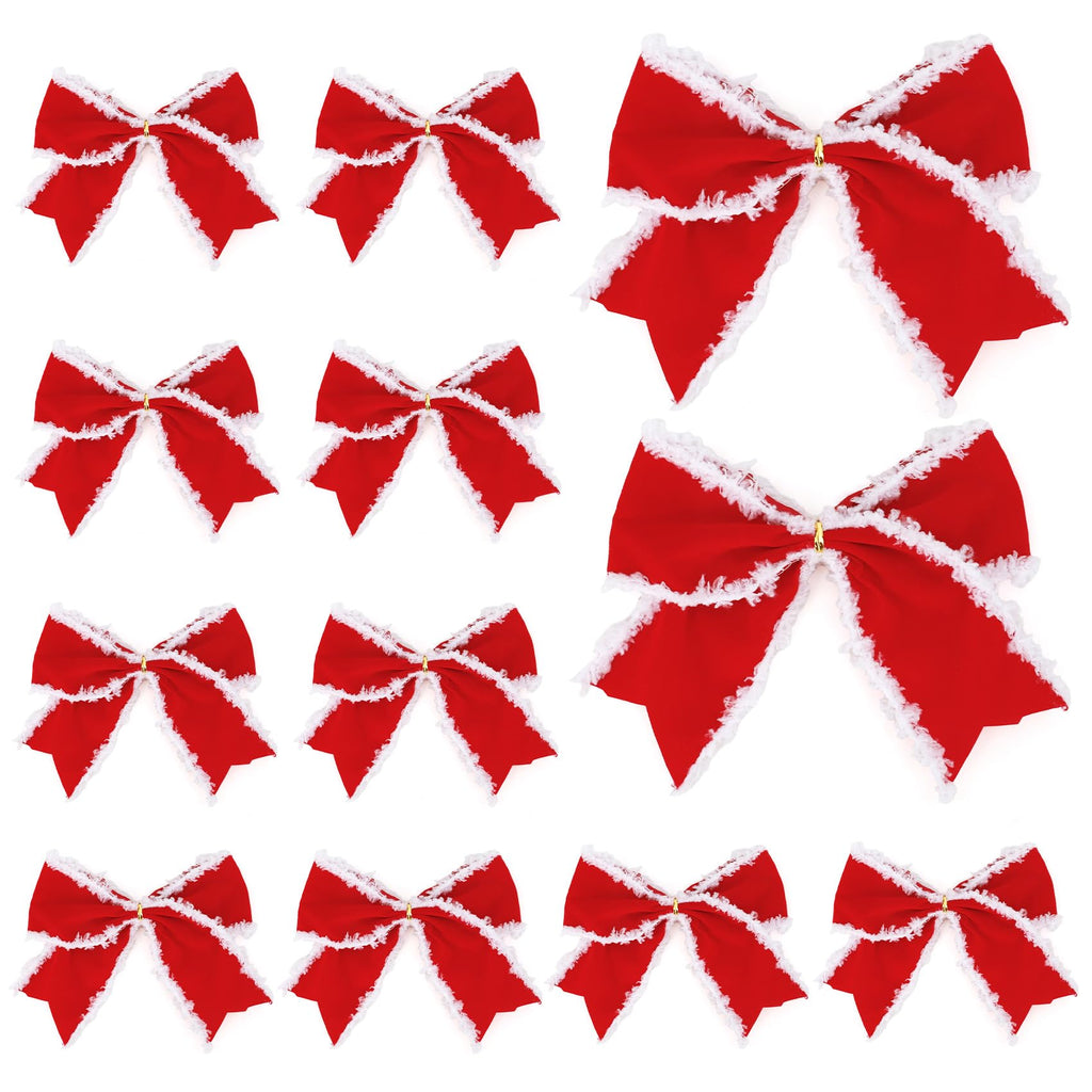 12 PCS Red Christmas Bows, 6 Inch Large Wreaths Bows for Christmas Tree Gift Wrapping Garland Xmas Tree Bow Ribbon Ornaments for Christmas Decoration Holiday Basket Christmas New Year Party Decor