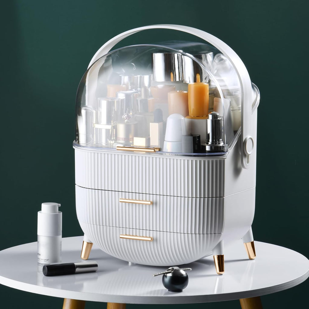 Makeup Organizer,Skincare Organizer With 2 Drawers And Transparent Cover,Cosmetic Display Case For Vanity Organizer And Bathroom Countertop Storage