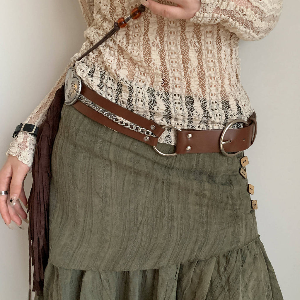 Rivet Wide Belt Brown Womens Leather Belt