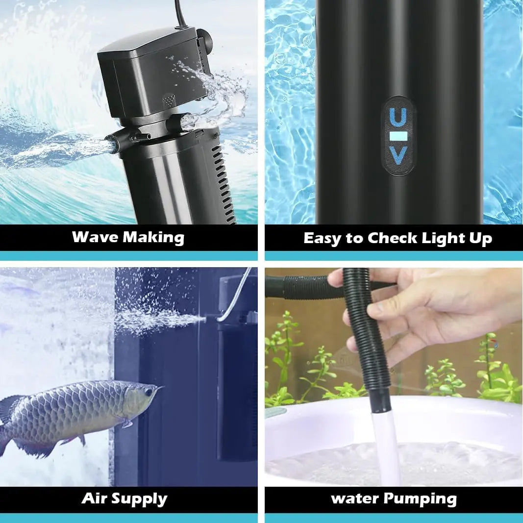 75-200 Gallon Aquarium UV Filter 300GPH Submersible Green Clean