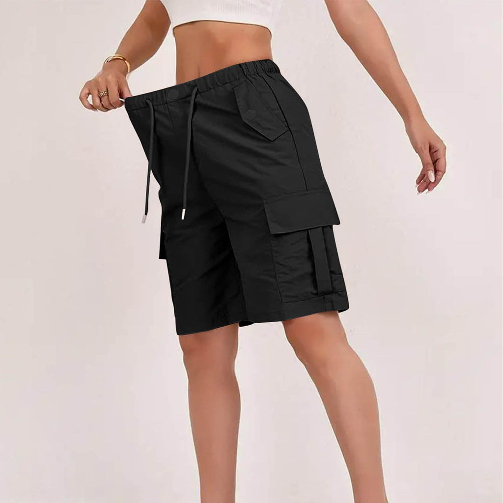 Womens High-waisted Casual Fashion Shorts With Pockets Buttons And A Drawstring