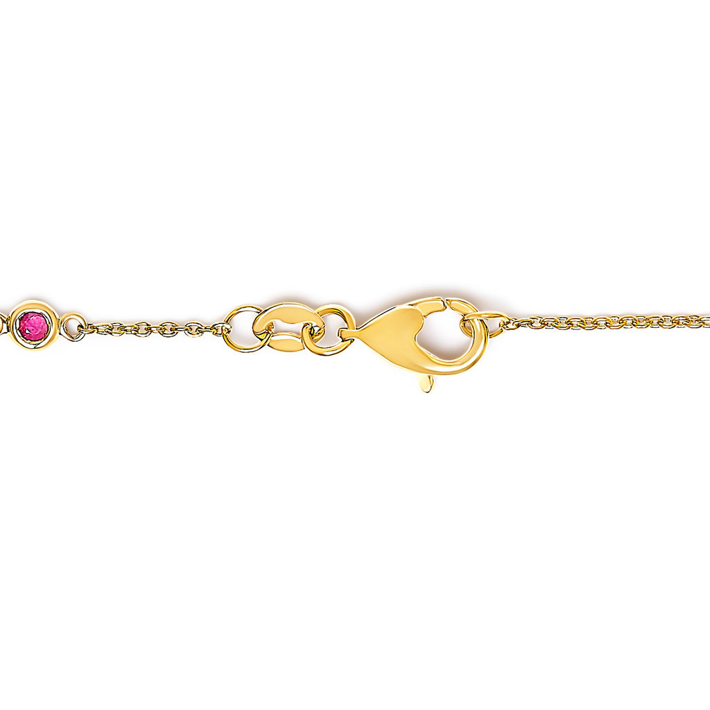 14K Yellow Gold Alternating Red Ruby and White Diamond Bezel Station Chain Bracelet (I-J Color, SI2-I1 Clarity) - 8" Inches