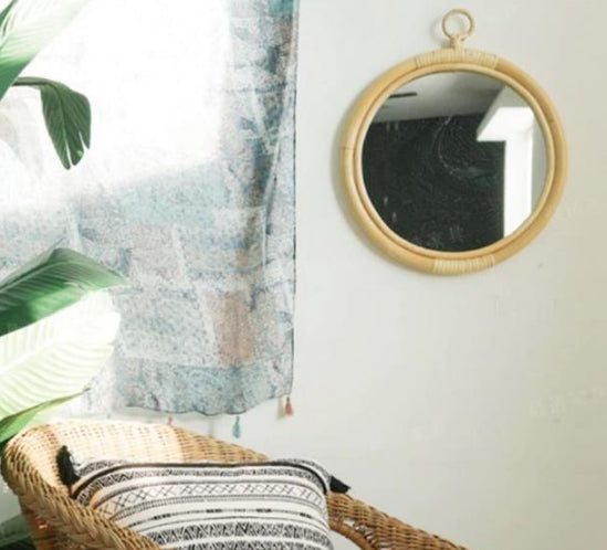 Round Vintage Rattan Korean Handmade Makeup Mirror