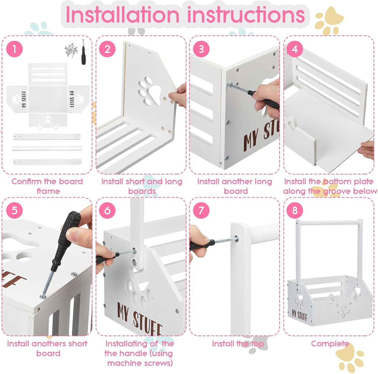 Dog Storage Organizer Wooden Closet Toy Bin Clothes Rack Hangers Pink/White