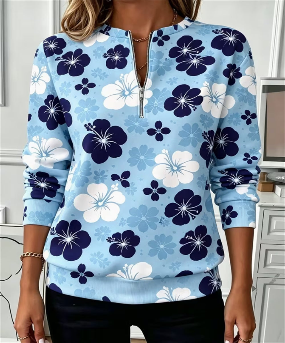 Women Half Zip Long Sleeve Sweatshirt, Wavy Stripe Heart Star Print Casual Pullover Top