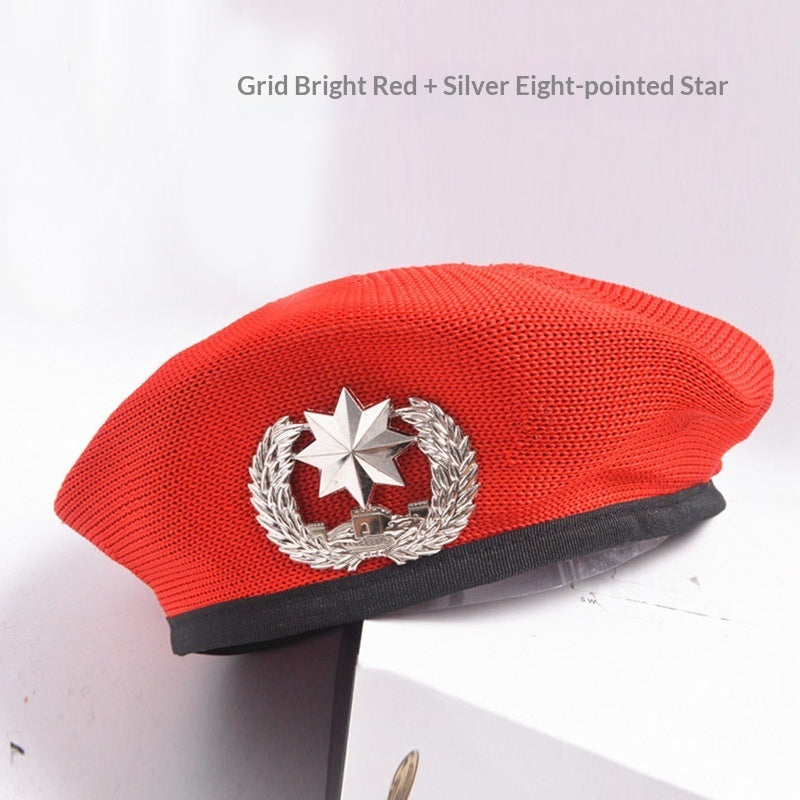 Childrens Star-themed Performance Beret Red Security Uniform Sailor Dance Cap Equestrian Hat