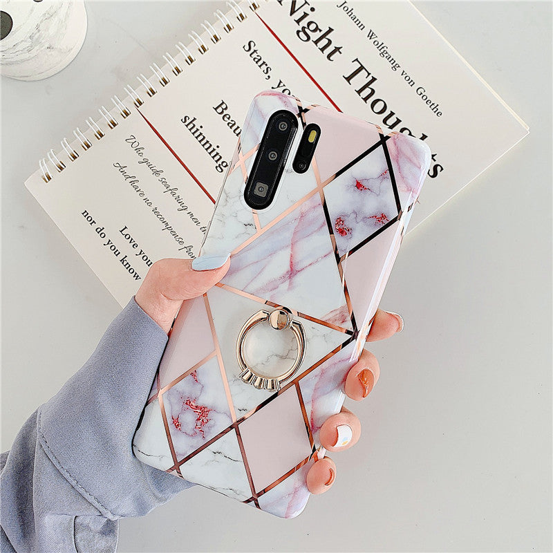 Electroplating mosaic marble ring phone case