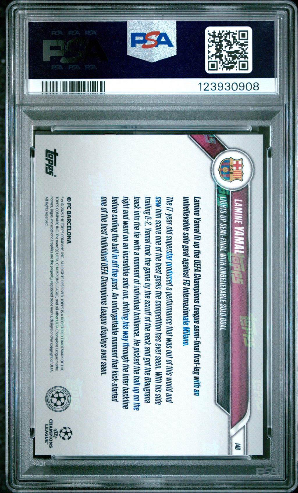 Graded 2024 Topps Now UCL Lamine Yamal #148 Rookie RC Soccer Card PSA 9 Mint