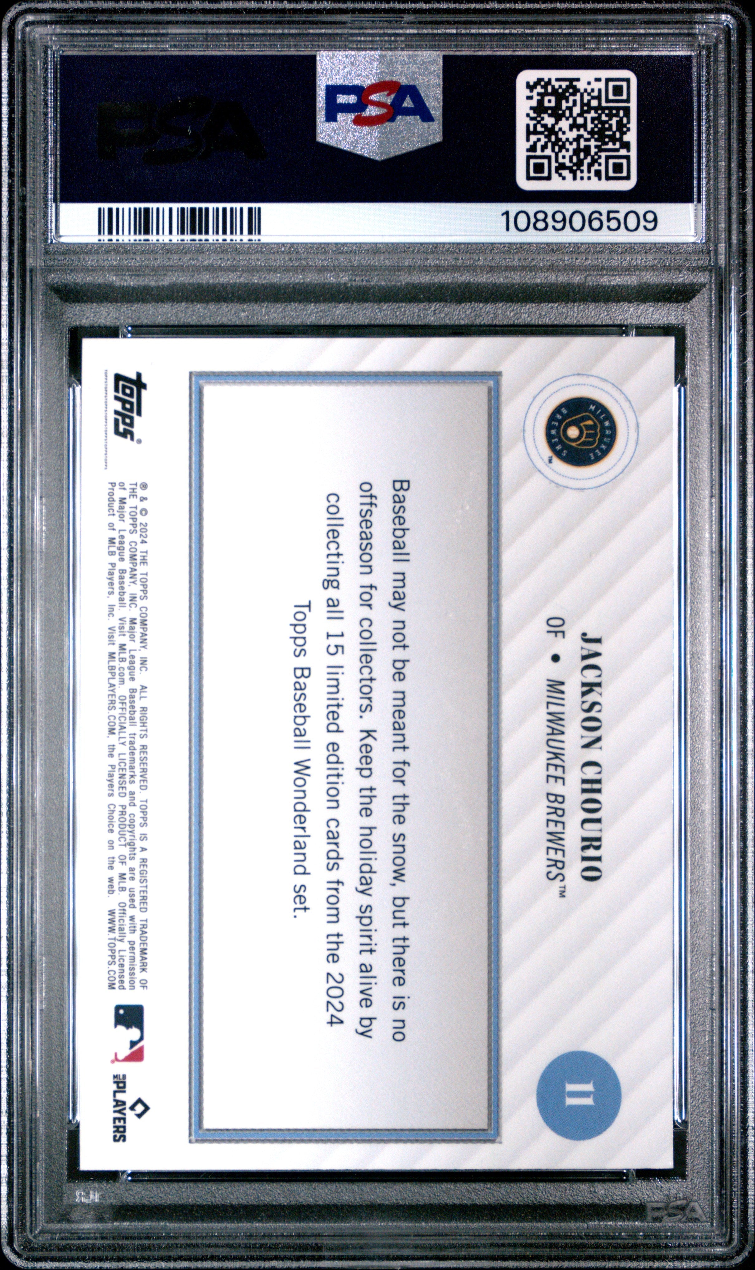 Graded 2024 Topps Wonderland Jackson Chourio #11 Rookie RC Baseball Card PSA 8 Near Mint