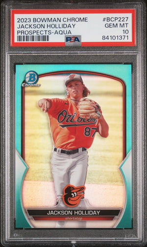 Graded 2023 Topps Bowman Chrome Jackson Holliday #BCP227 Prospects Aqua /125 Rookie RC Baseball Card PSA 10 Gem Mint