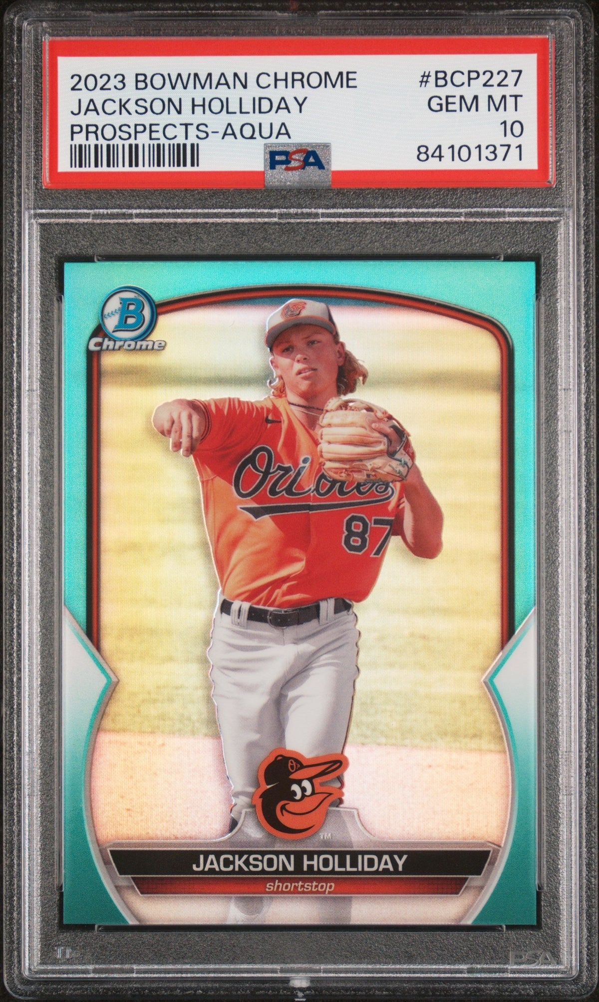 Graded 2023 Topps Bowman Chrome Jackson Holliday #BCP227 Prospects Aqua /125 Rookie RC Baseball Card PSA 10 Gem Mint