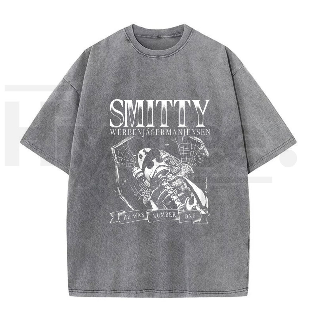 Grunge Bone Art Number One Graphic T-Shirt – Vintage Washed Y2K Streetwear Tee for Men & Women