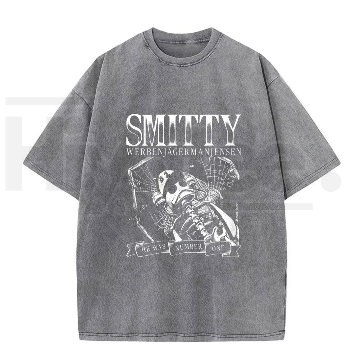 Grunge Bone Art Number One Graphic T-Shirt – Vintage Washed Y2K Streetwear Tee for Men & Women