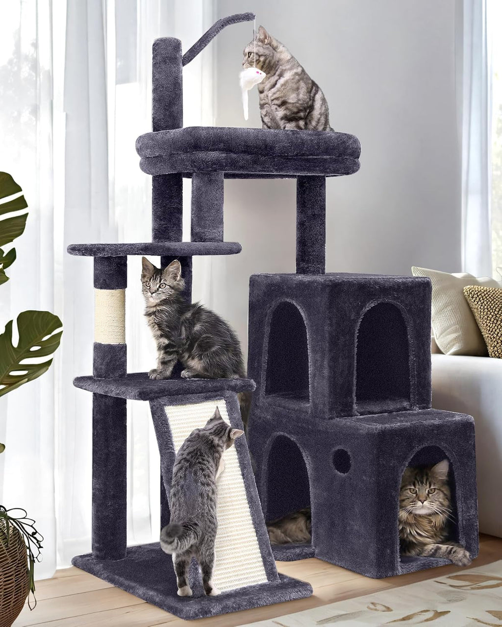 50-Inch Heavy Duty Cat Tree for Large Cats with Scratching Board & Condos