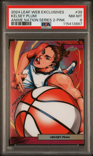Graded 2024 Leaf Web Exclusives Kelsey Plum #39 Anime Nation Series 2 Pink /10 Basketball Card PSA 8 Near Mint