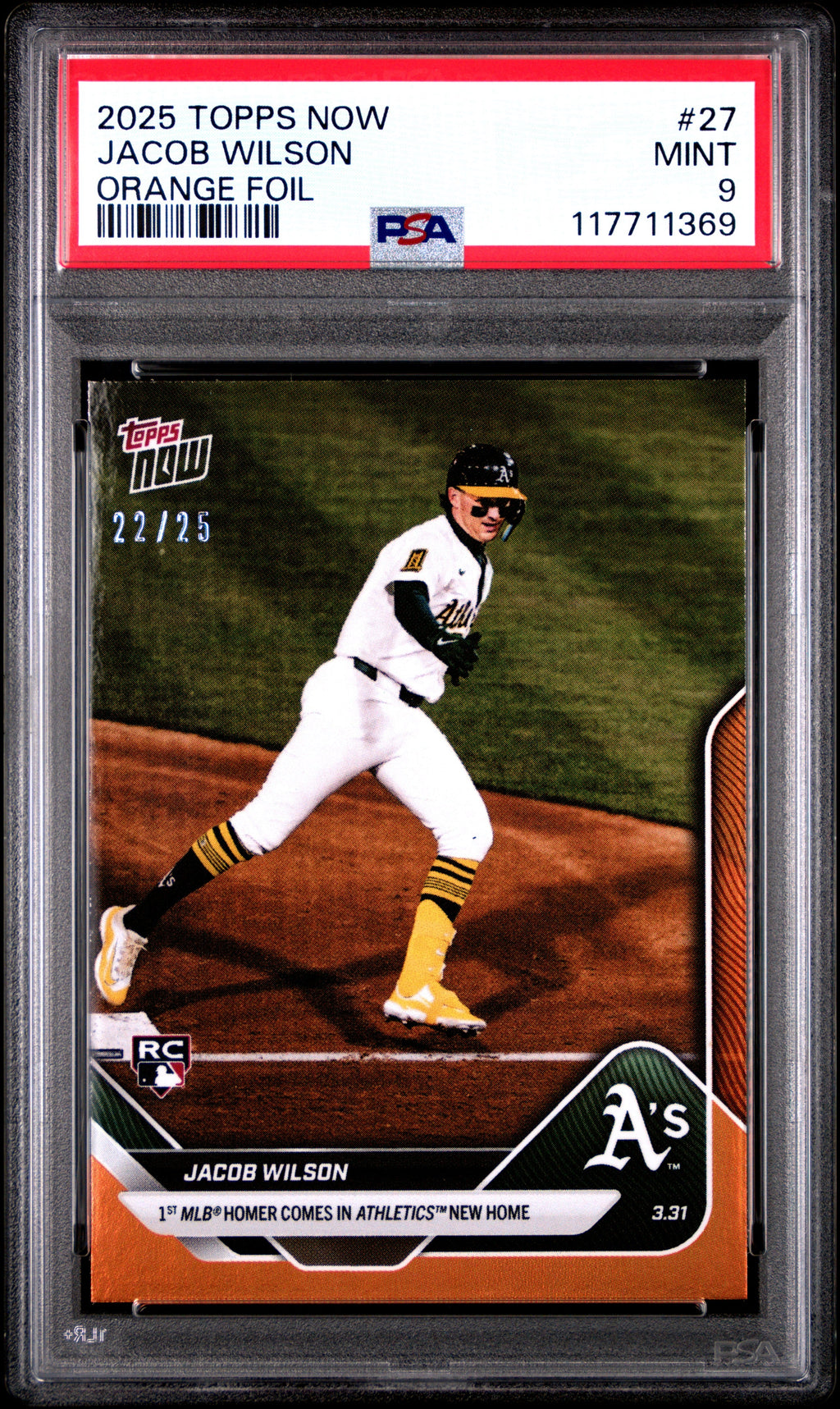 Graded 2025 Topps Now Jacob Wilson #27 Orange Foil /25 Rookie RC Baseball Card PSA 9 Mint