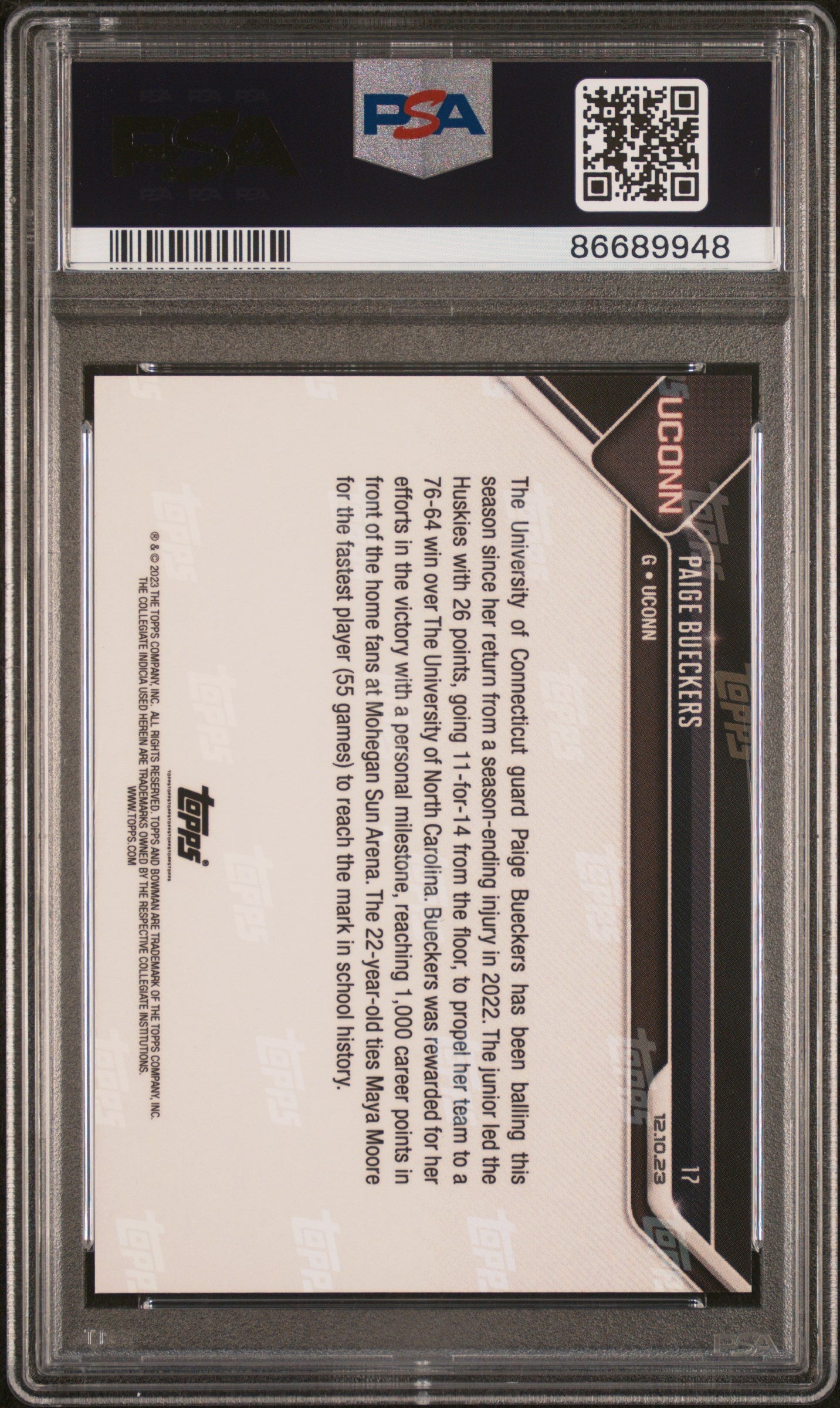 Graded 2023 Topps Bowman U Now Paige Bueckers #17 Rookie RC Basketball Card PSA 10 Gem Mint