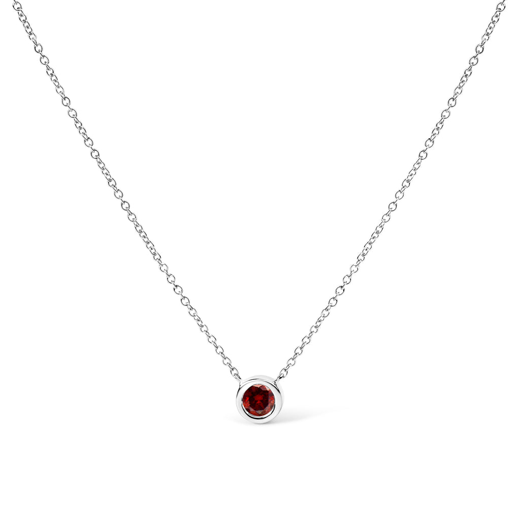 14K White Gold 1/2 Cttw Red Lab Grown Diamond Bezel-Set Solitaire 18" Pendant Necklace (Red Color, VS1-VS2 Clarity)