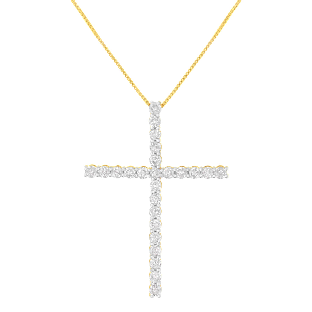 .925 Sterling Silver 3.0 Cttw Round Shape Diamond 1-1/2" Cross Pendant with Box Chain Necklace (I-J Color, I2-I3 Clarity) - 18"