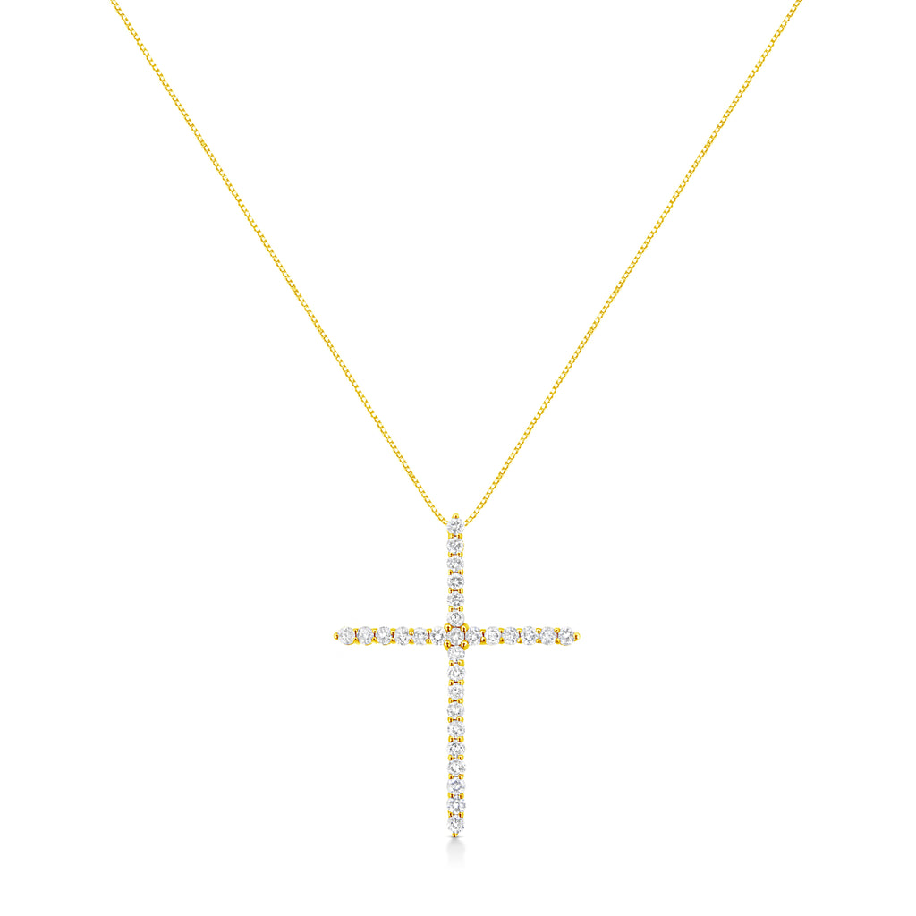 10K Yellow Gold Plated .925 Sterling Silver 3.0 Cttw Prong-Set Round Brilliant Cut Diamond Cross 18" Pendant Necklace (J-K Color, I1-I2 Clarity)