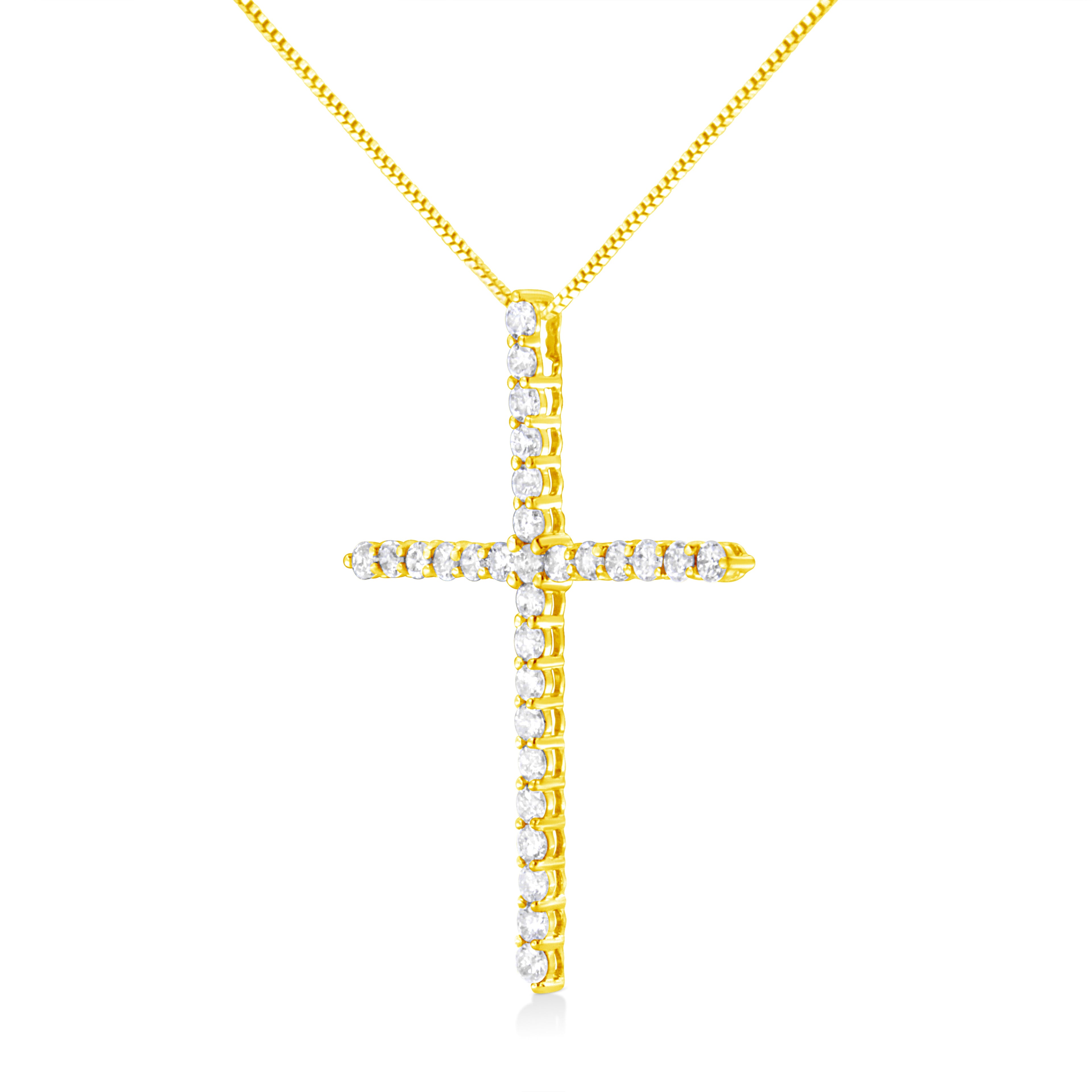 10K Yellow Gold 3.00 cttw Round-Cut Diamond Cross 18" Pendant Necklace (J-K Color, I1-I2 Clarity)
